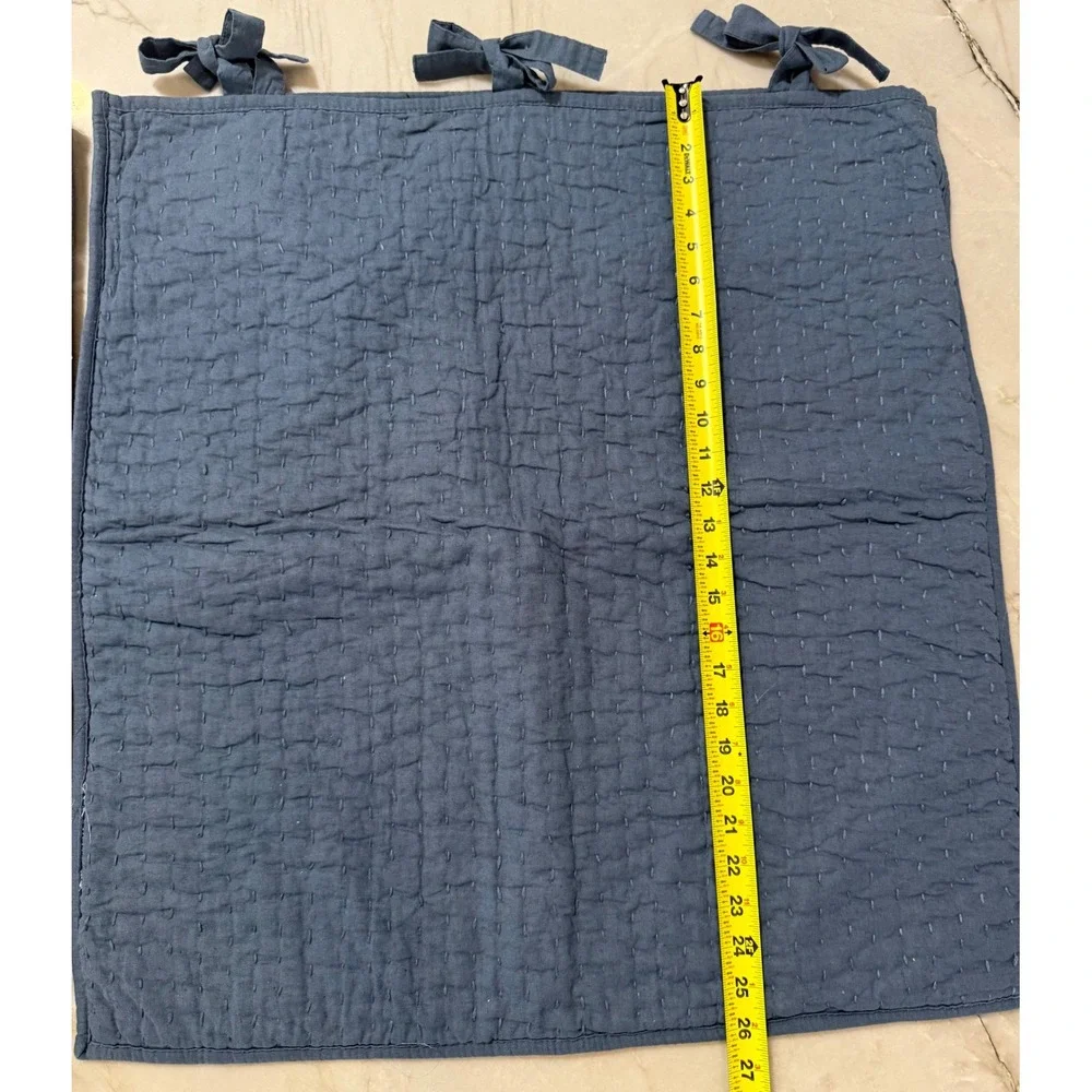 Pottery Barn Pick-Stitch Midnight Blue Cotton Linen Quilted Euro Shams Set of 2